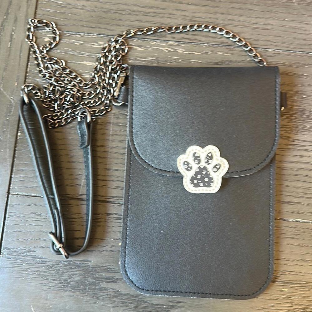 Stylish Black Crossbody Phone Pouch with Paw Design